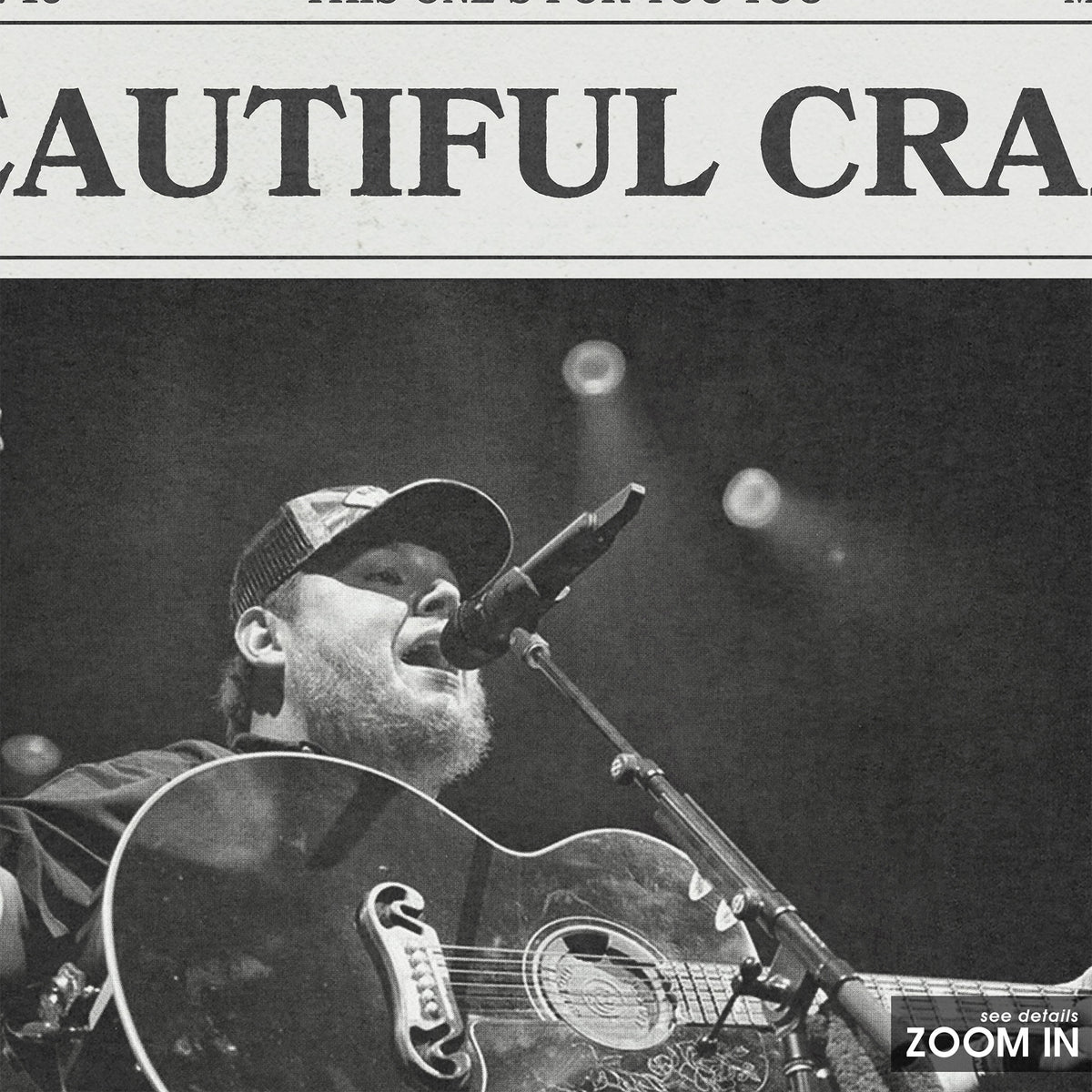 Luke Combs Beautiful Crazy newspaper poster — close-up detail