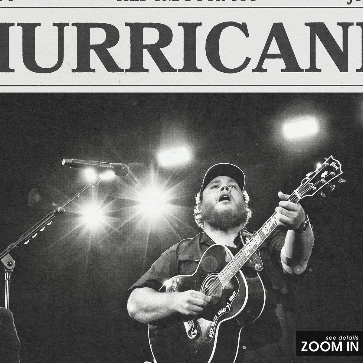 Luke Combs Hurricane newspaper poster — close-up detail