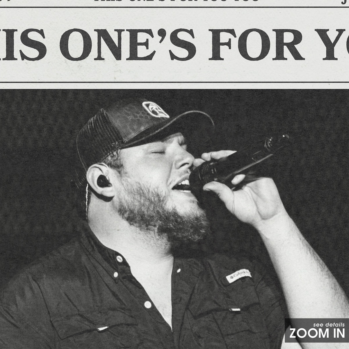 Luke Combs This One's for You newspaper poster, Stage — close-up detail