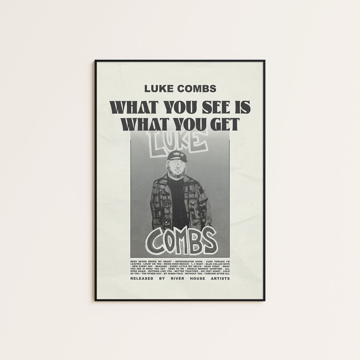 Luke Combs What You See Is What You Get newspaper poster — black frame display