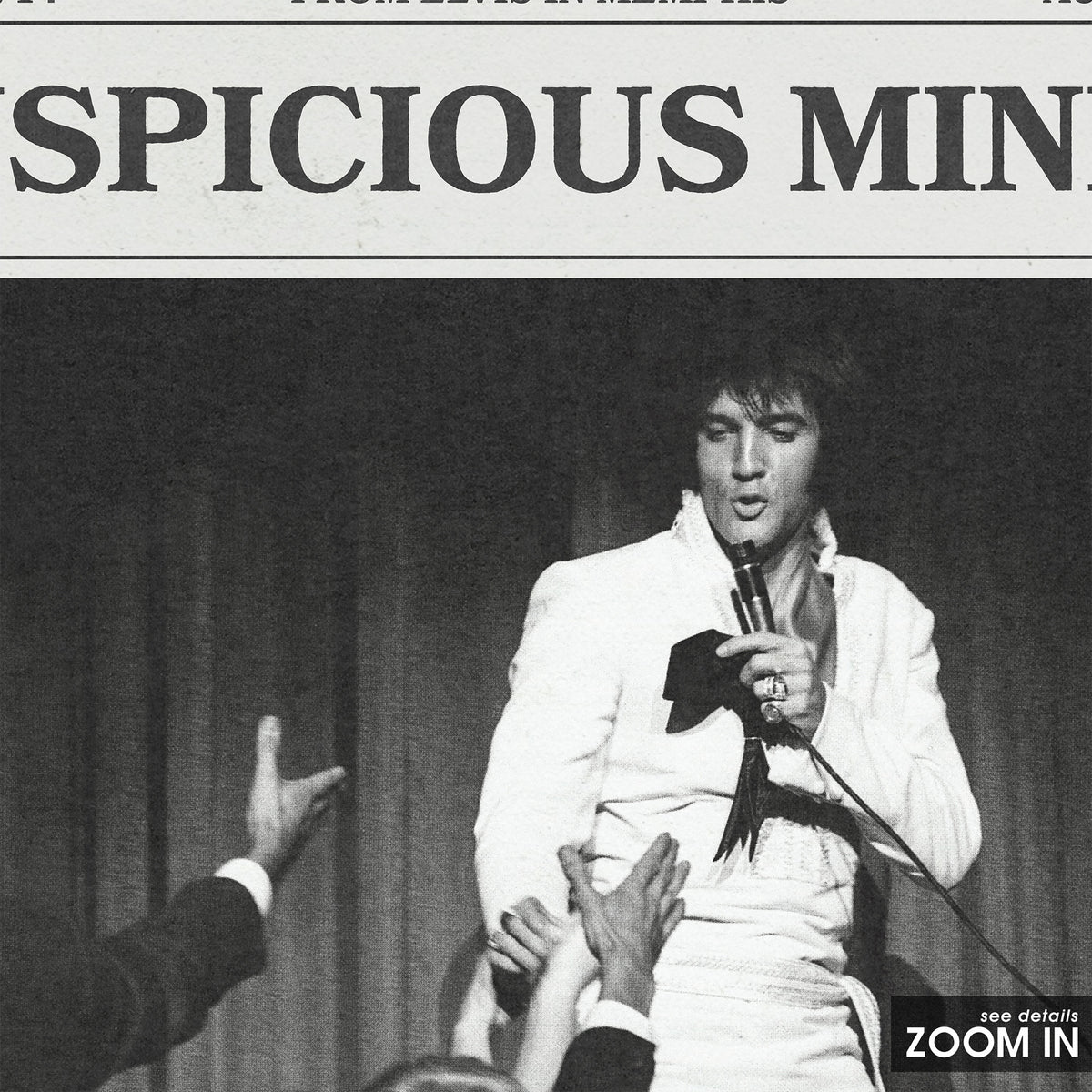 Elvis Presley Suspicious Minds newspaper poster — close-up detail