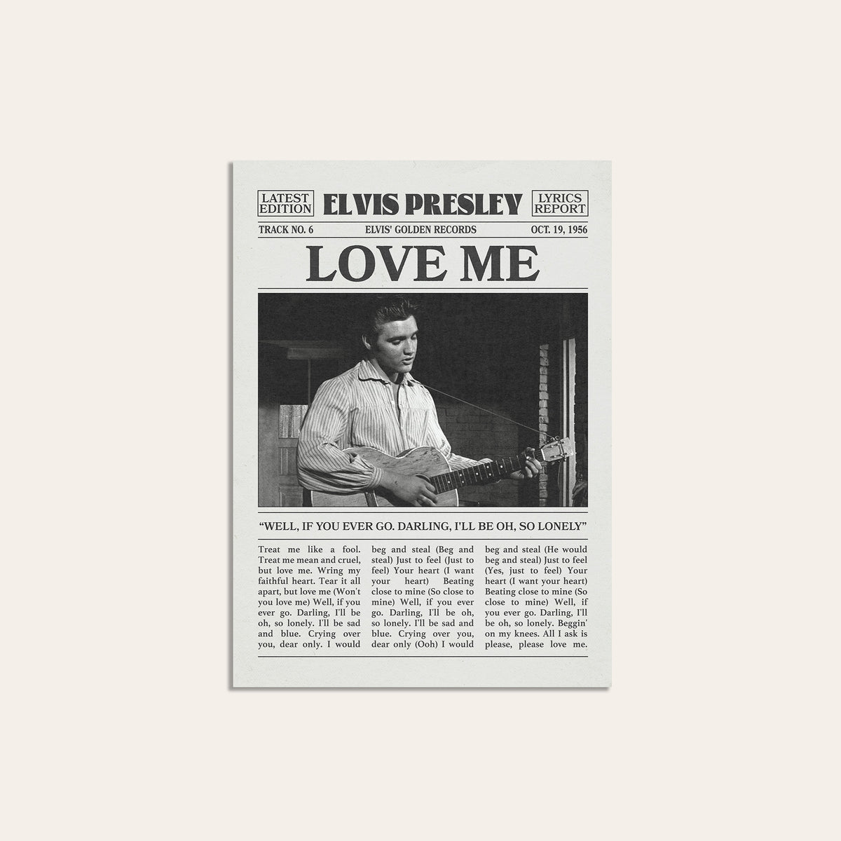 Elvis Presley Love Me newspaper poster — unframed print