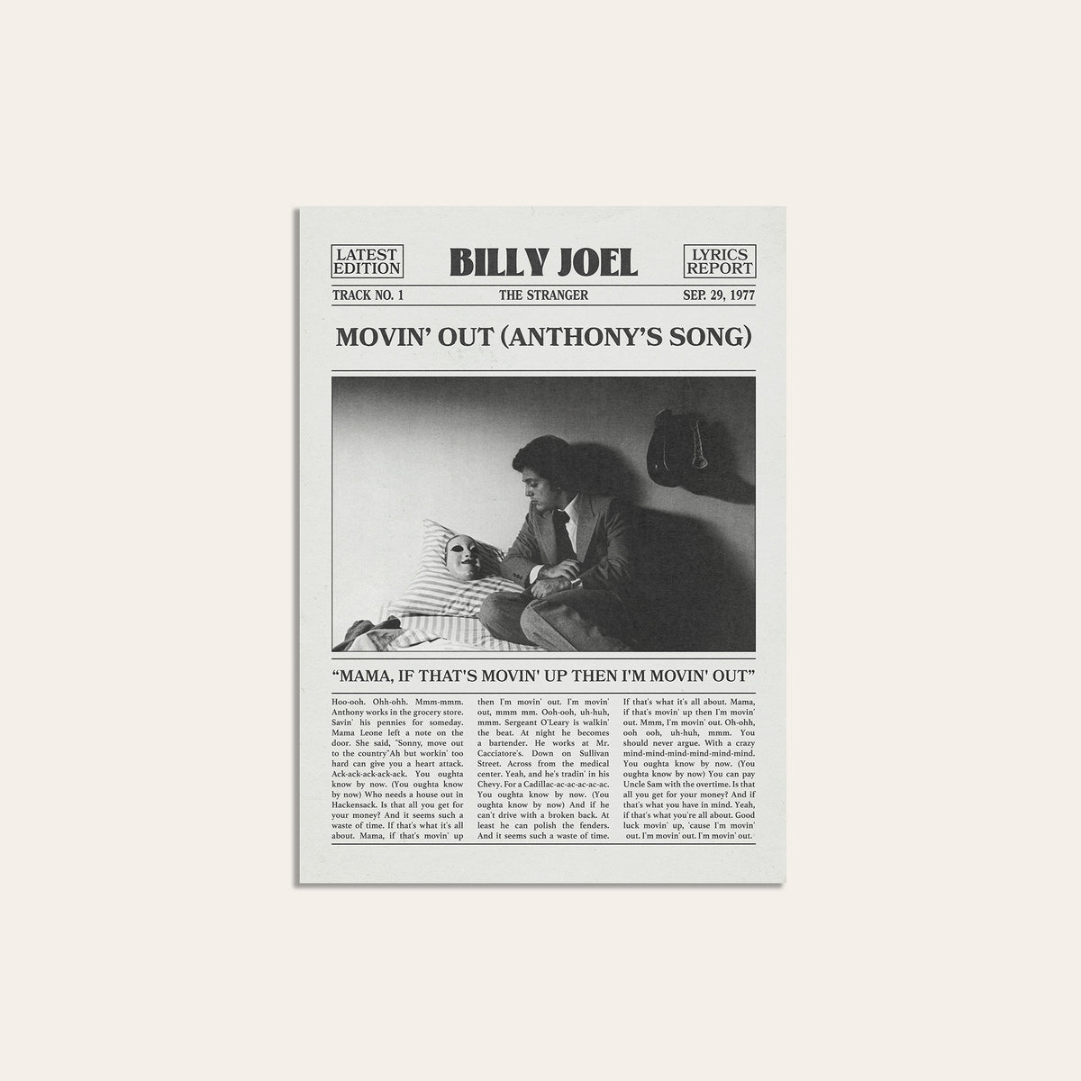 Billy Joel Movin' Out newspaper poster — unframed print