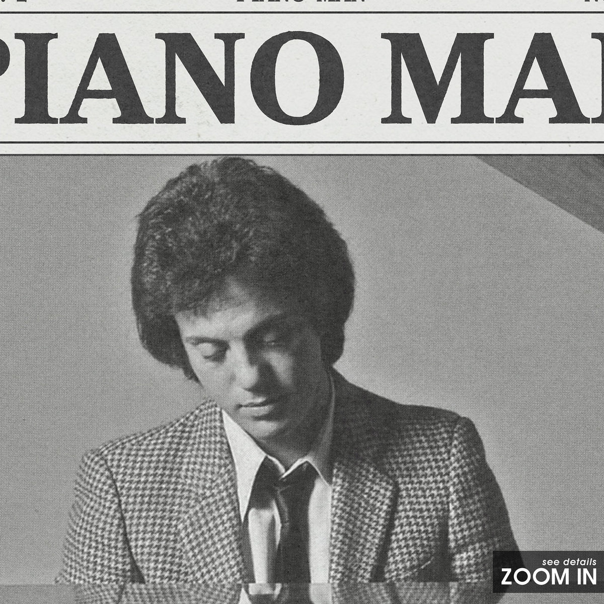Billy Joel Piano Man newspaper poster — close-up detail