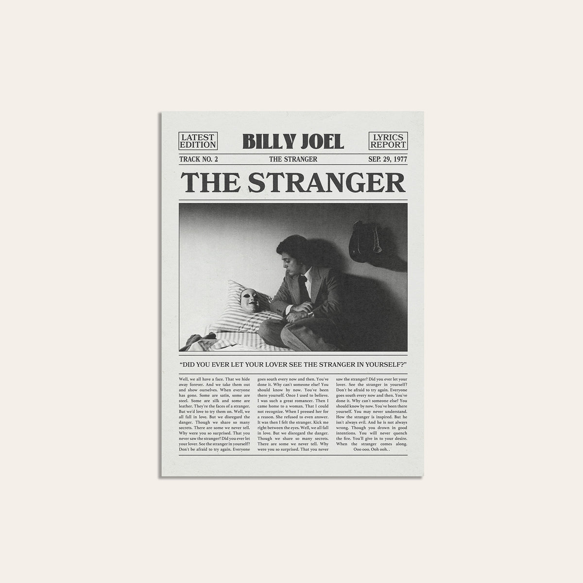 Billy Joel The Stranger newspaper poster — unframed print