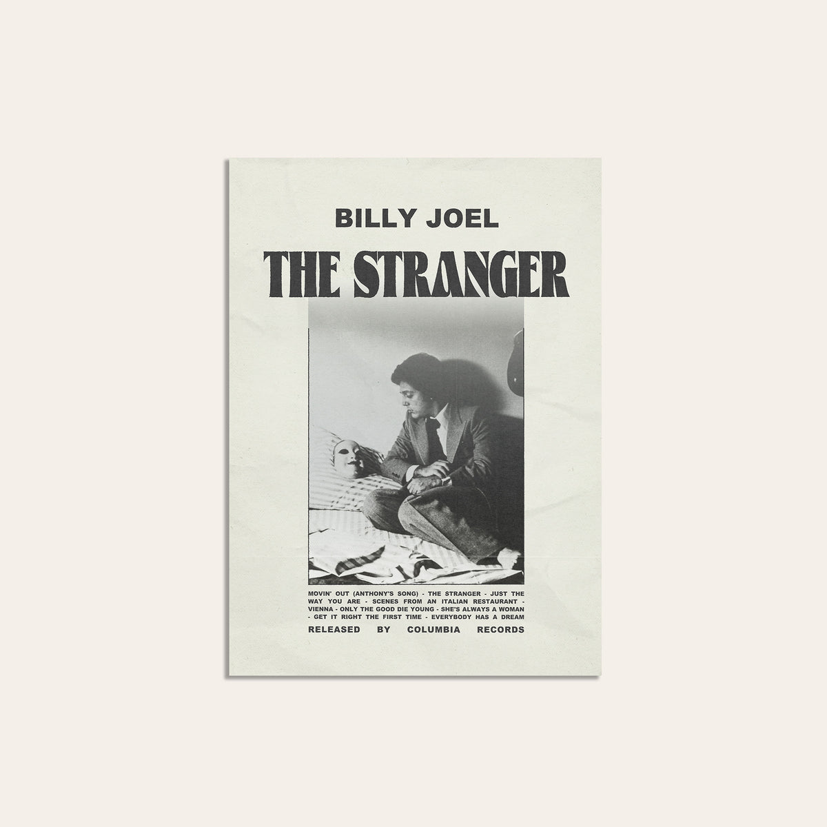 Billy Joel The Stranger newspaper poster, Tracklist — unframed print