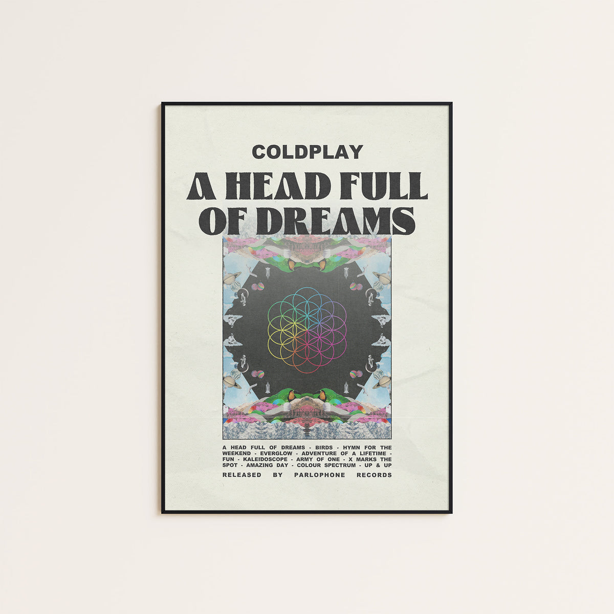 Coldplay A Head Full of Dreams newspaper poster — black frame display