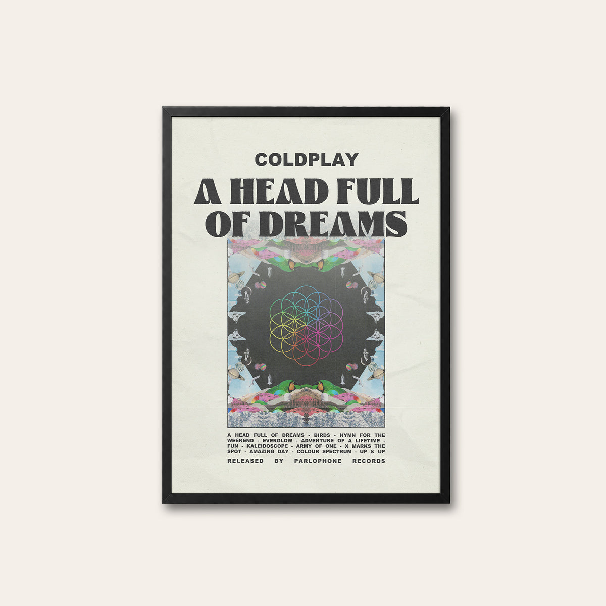 Coldplay A Head Full of Dreams newspaper poster — black frame
