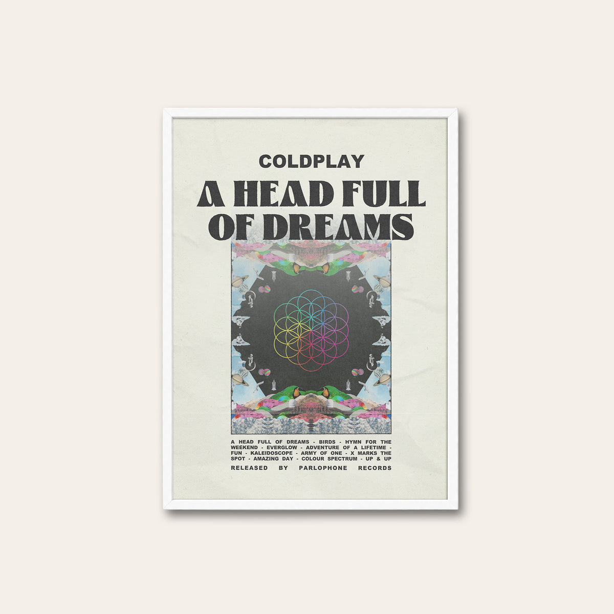Coldplay A Head Full of Dreams newspaper poster — white frame