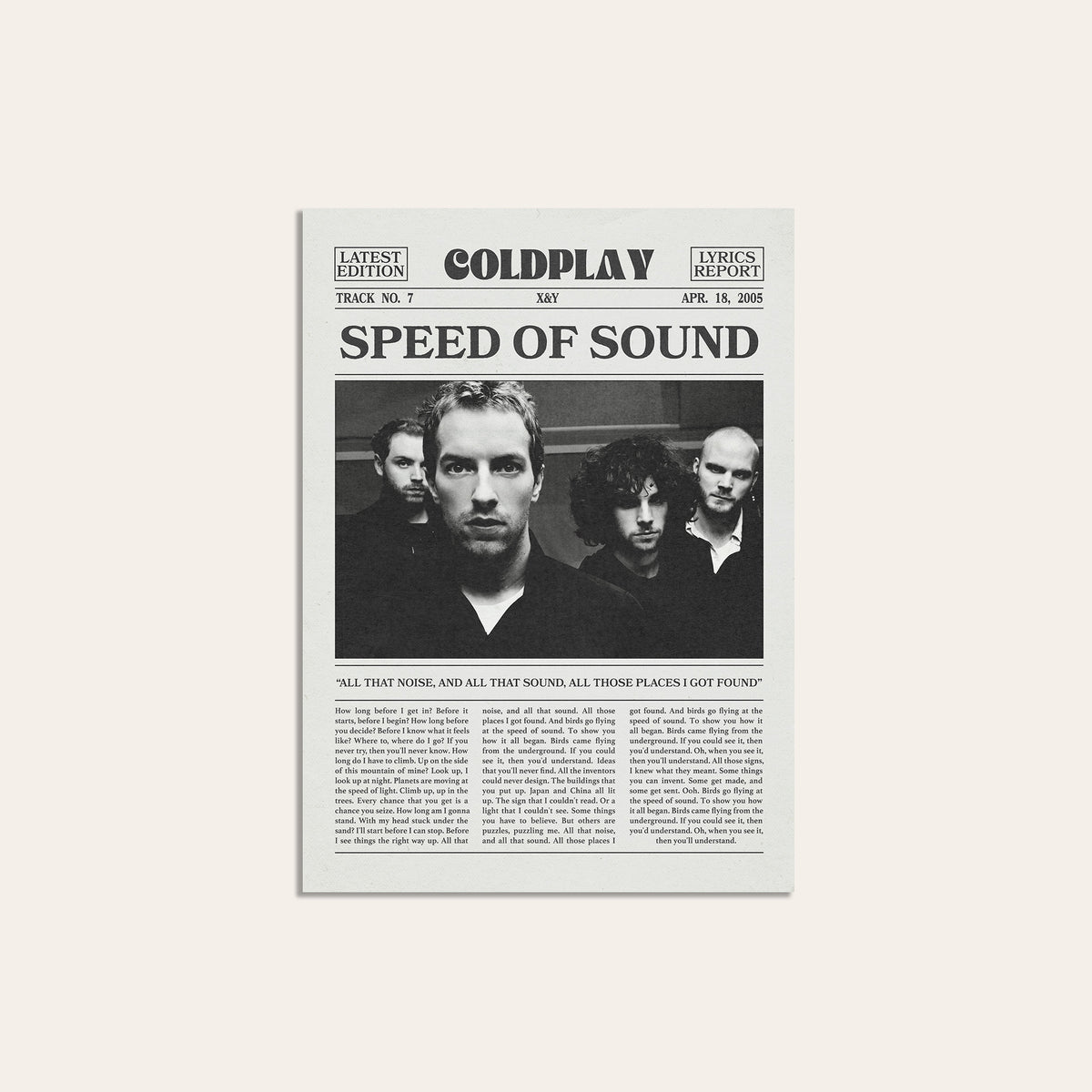 Coldplay Speed of Sound newspaper poster — unframed print