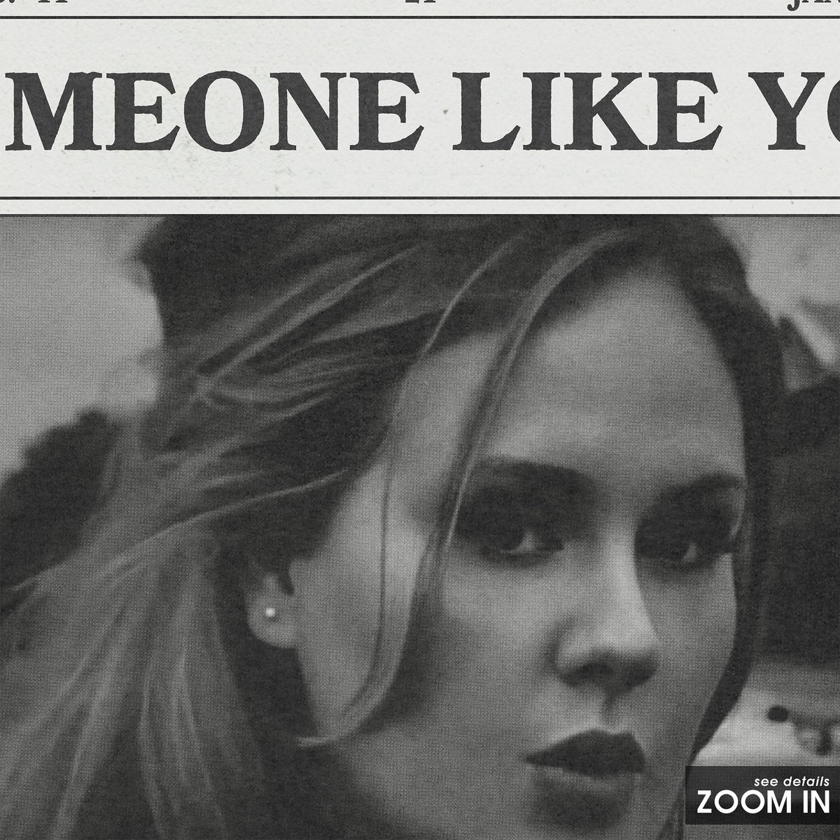 Adele Someone Like You newspaper poster — close-up detail
