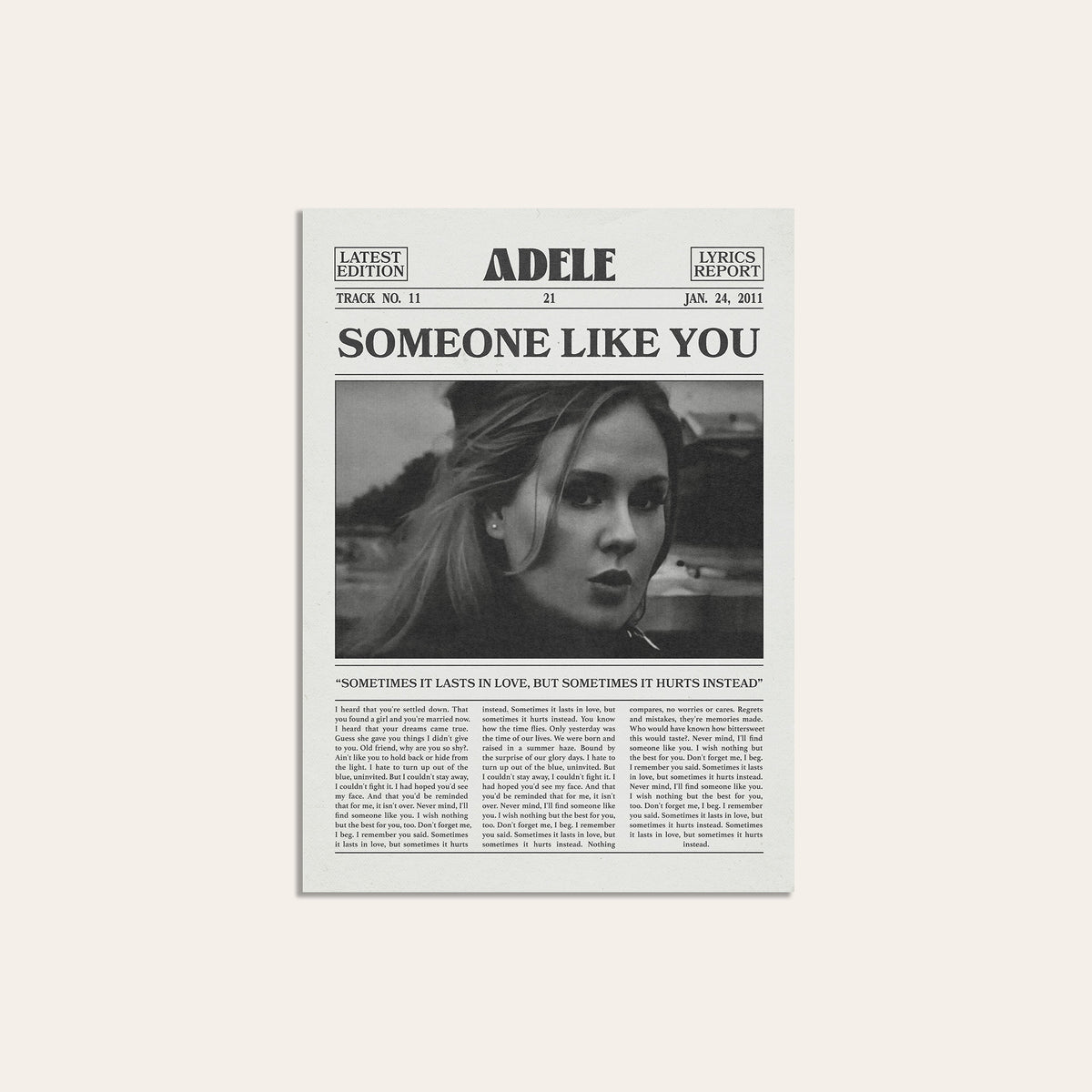 Adele Someone Like You newspaper poster — unframed print