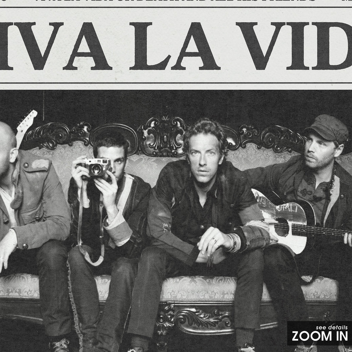 Coldplay Viva La Vida newspaper poster, Band — close-up detail
