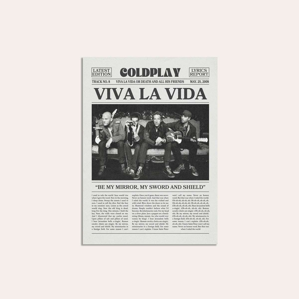 Coldplay Viva La Vida newspaper poster, Band — unframed print