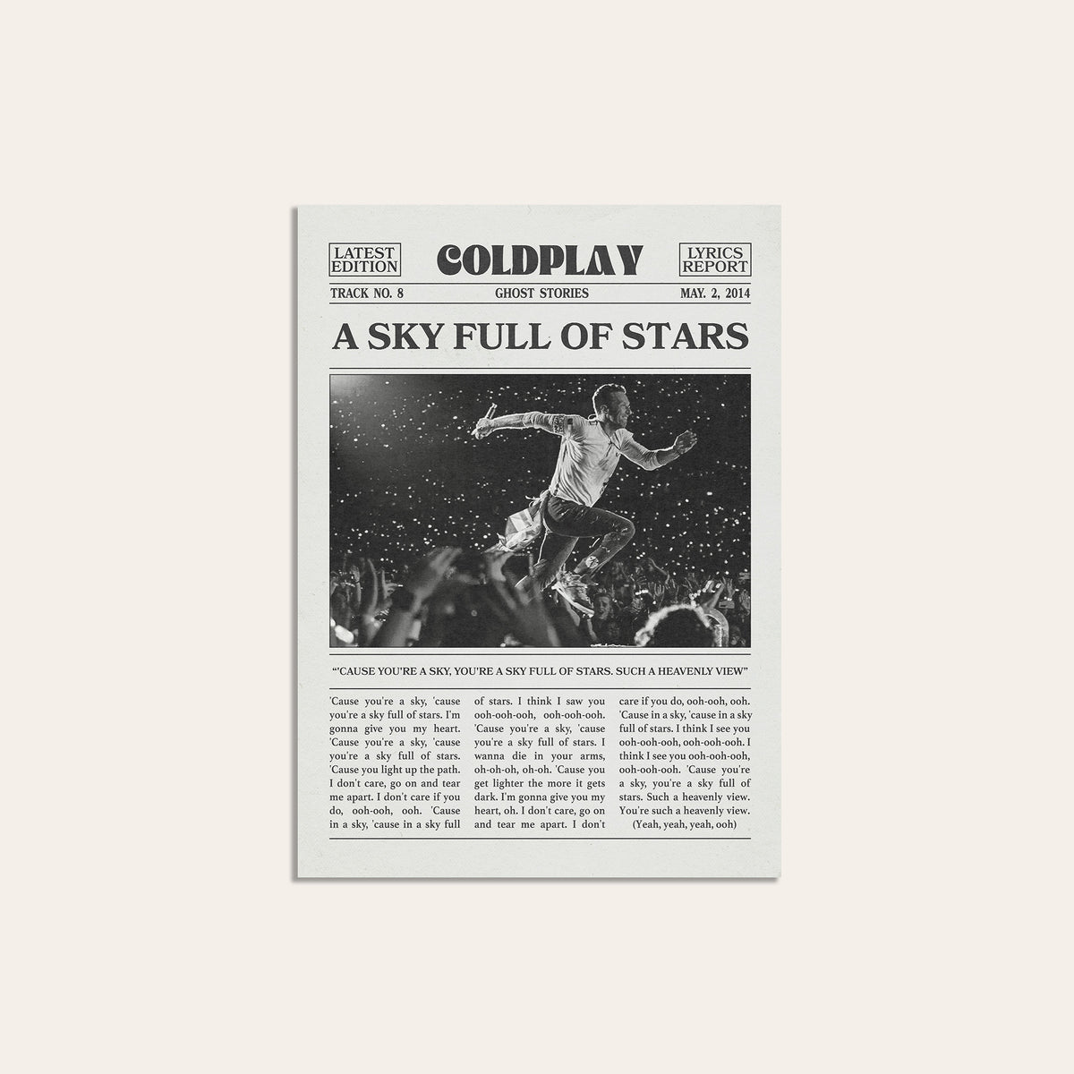 Coldplay A Sky Full of Stars newspaper poster — unframed print