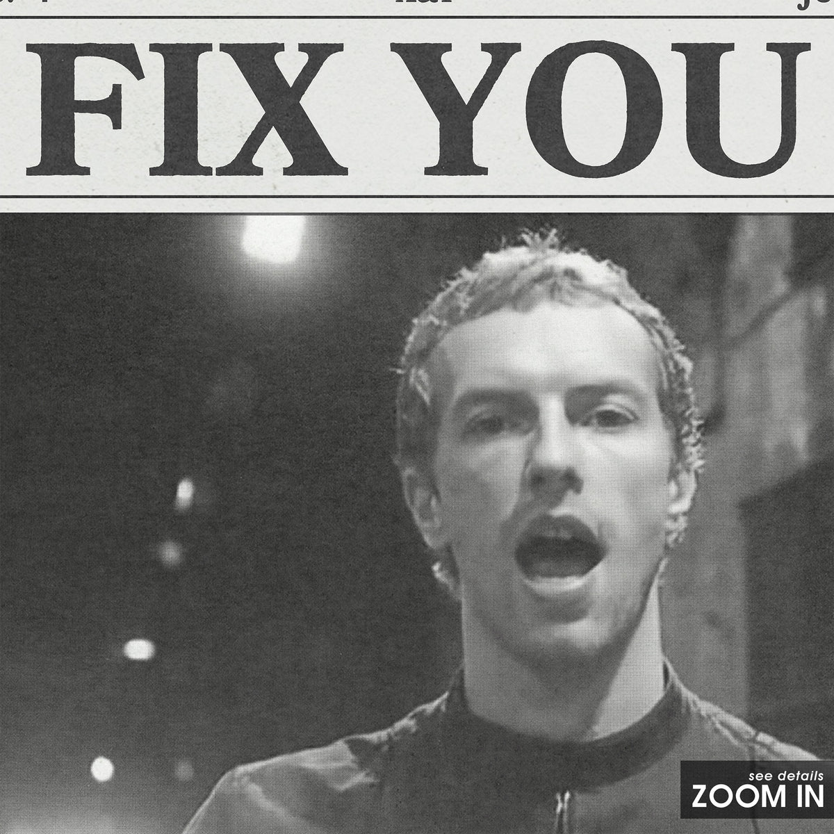 Coldplay Fix You newspaper poster — close-up detail