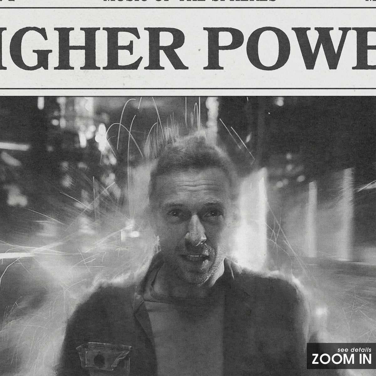 Coldplay Higher Power newspaper poster, B&W Portrait — close-up detail