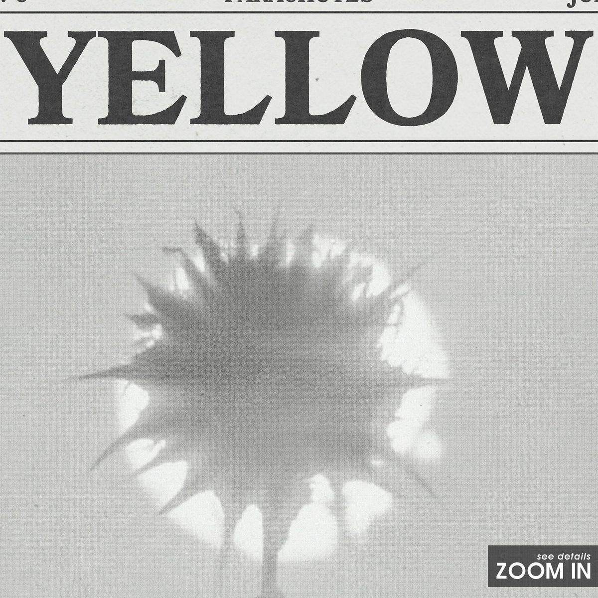 Coldplay Yellow newspaper poster, Flower — close-up detail