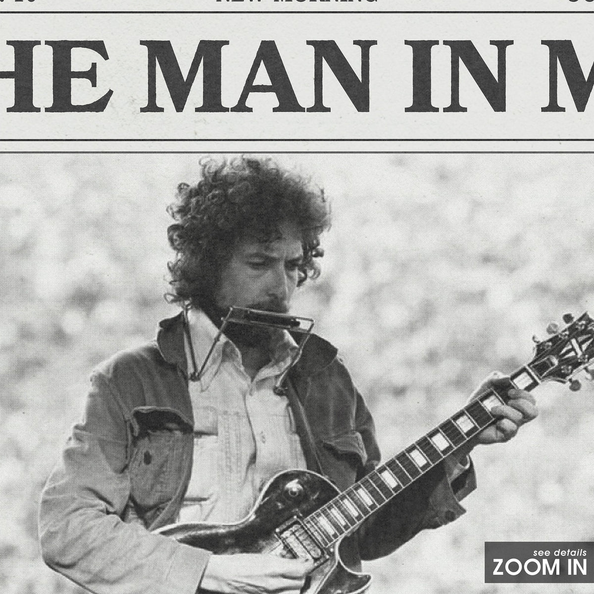 Bob Dylan The Man in Me newspaper poster, Guitar — close-up detail