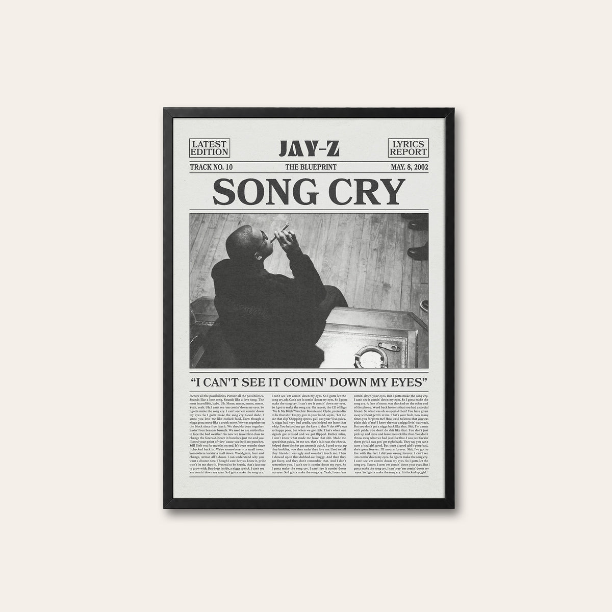 JAY-Z Song Cry newspaper poster — black frame