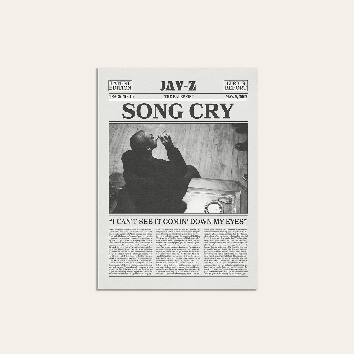 JAY-Z Song Cry newspaper poster — unframed print