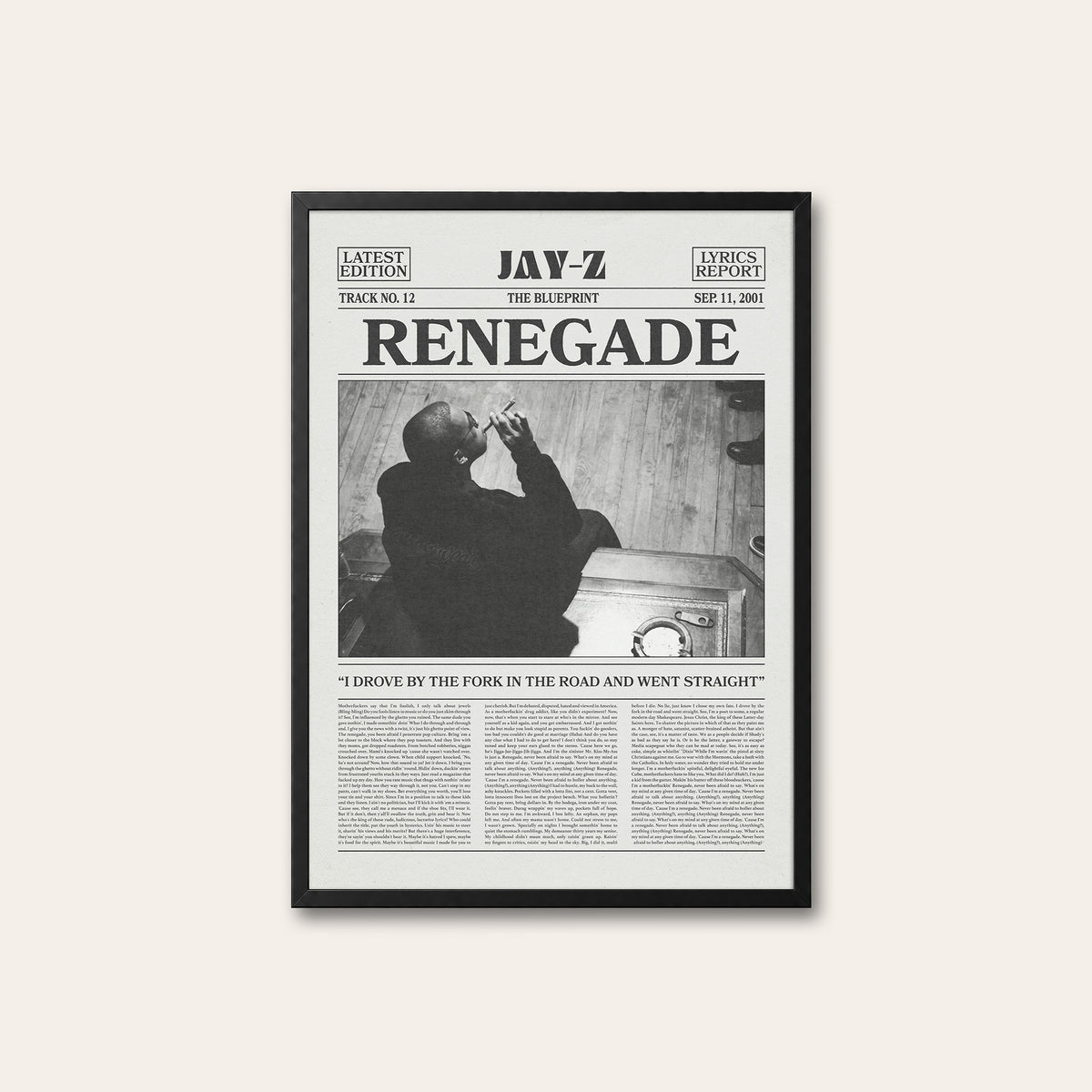 JAY-Z Renegade newspaper poster — black frame