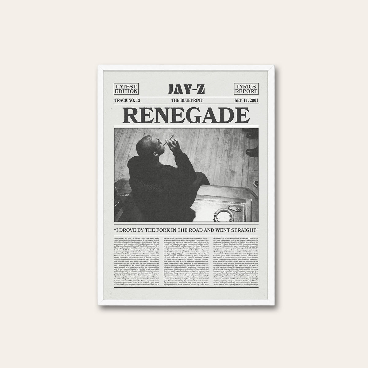 JAY-Z Renegade newspaper poster — white frame