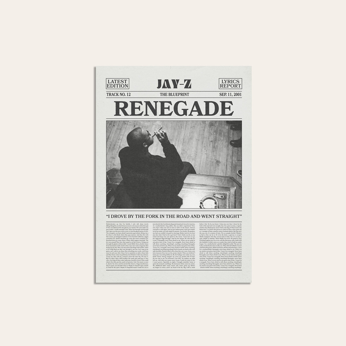 JAY-Z Renegade newspaper poster — unframed print