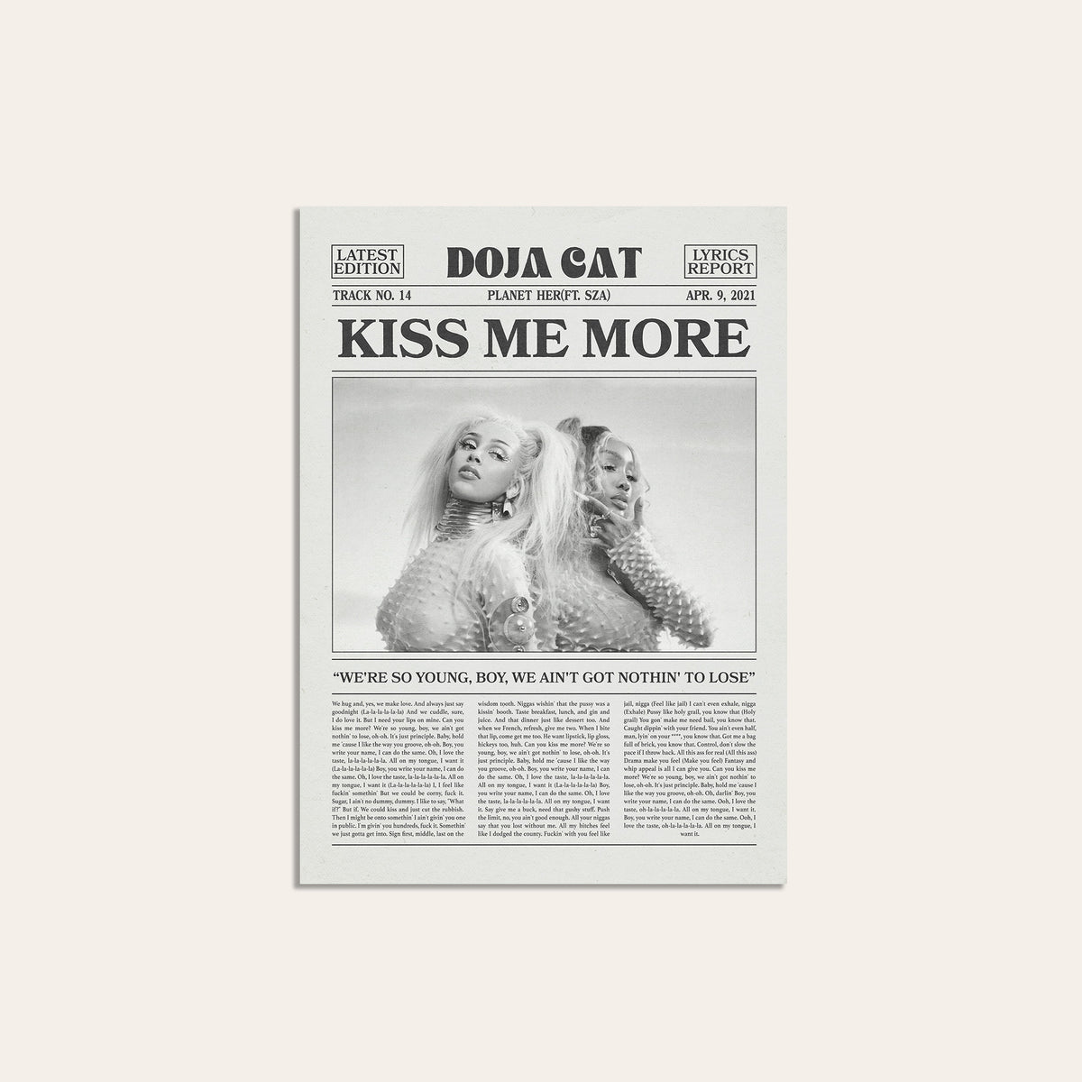 Doja Cat Kiss Me More newspaper poster — unframed print
