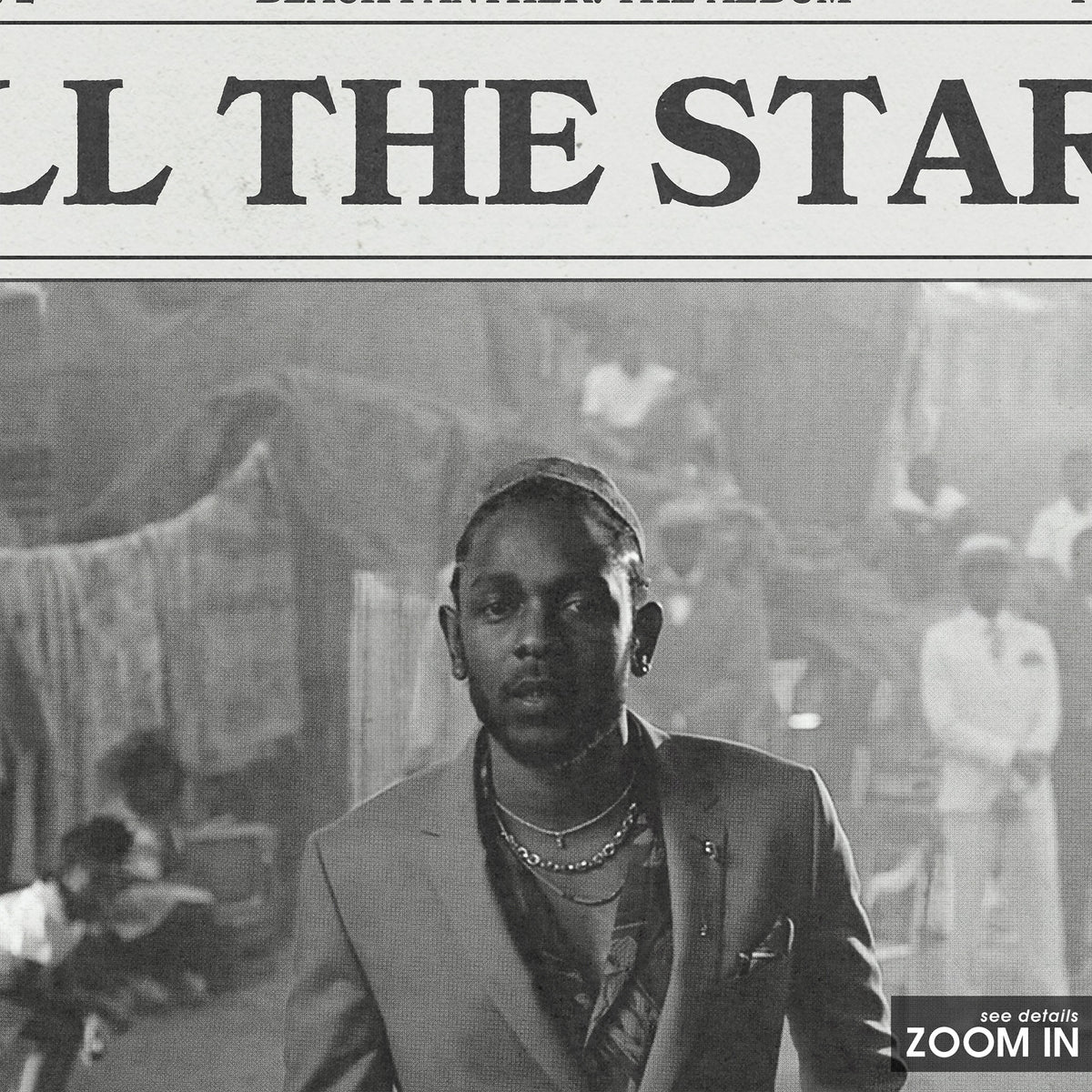 Kendrick Lamar & SZA All the Stars newspaper poster — close-up detail