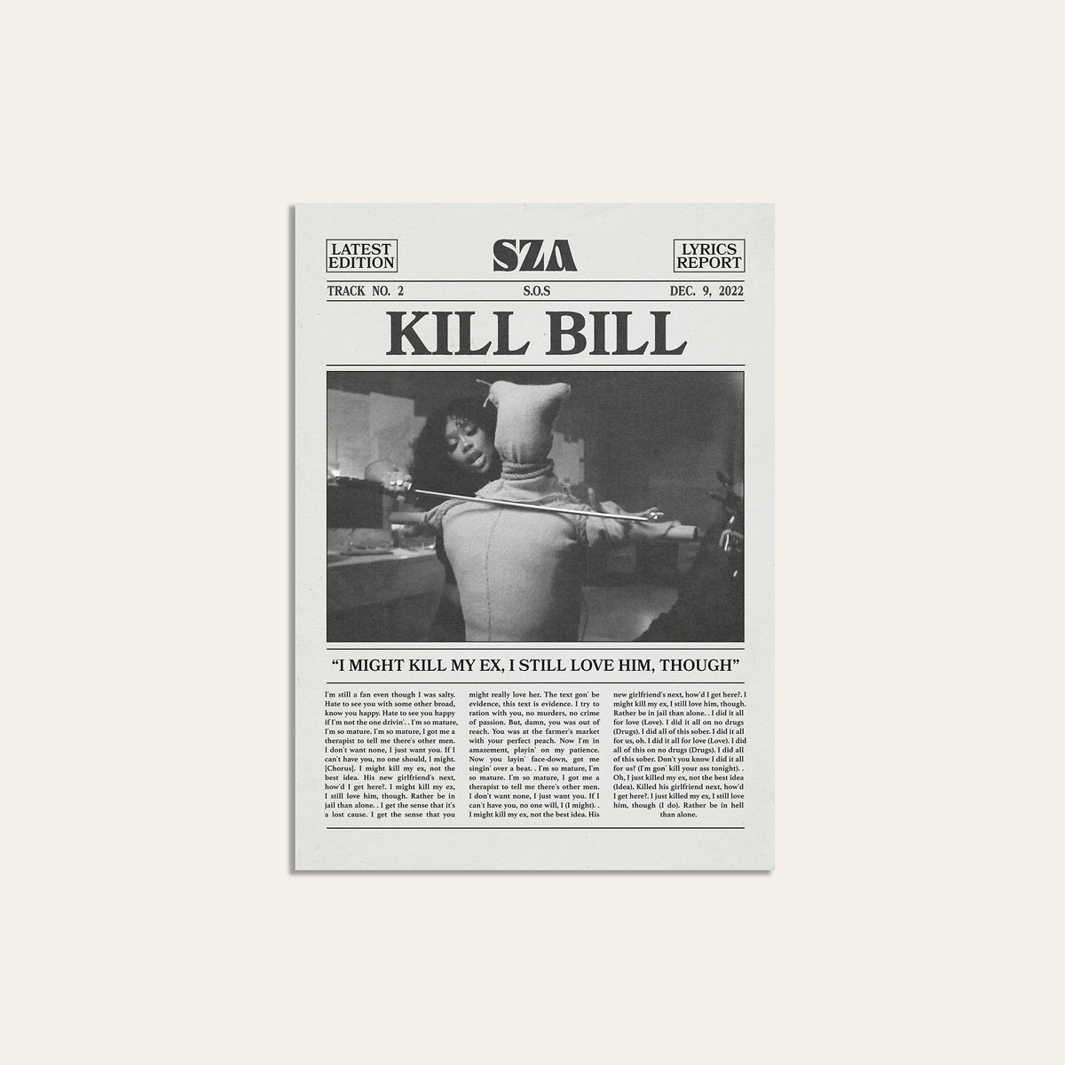 SZA Kill Bill newspaper poster — unframed print