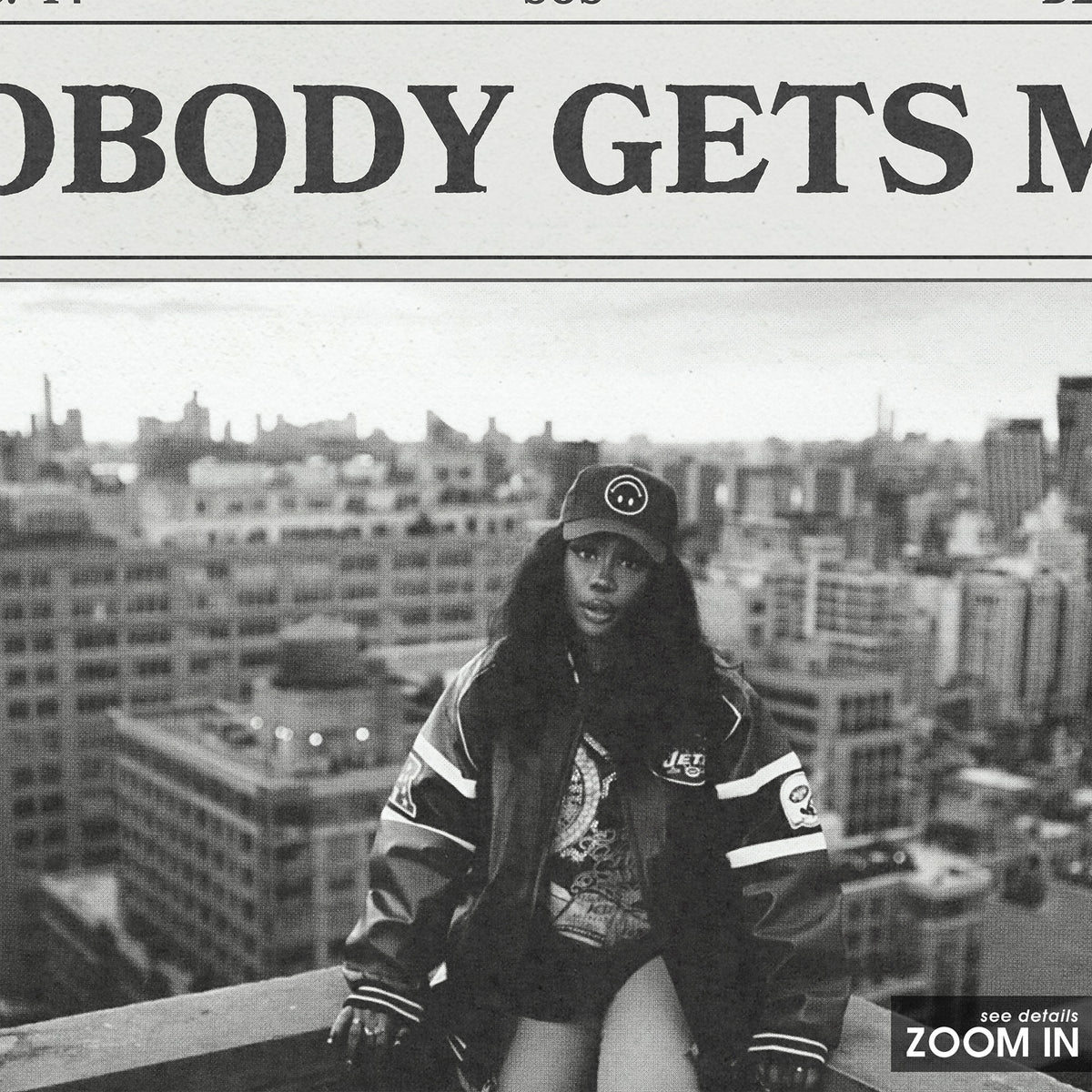 SZA Nobody Gets Me newspaper poster — close-up detail
