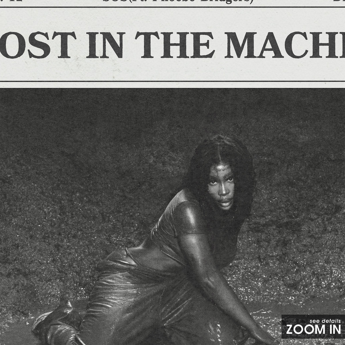 SZA Ghost in the Machine newspaper poster — close-up detail