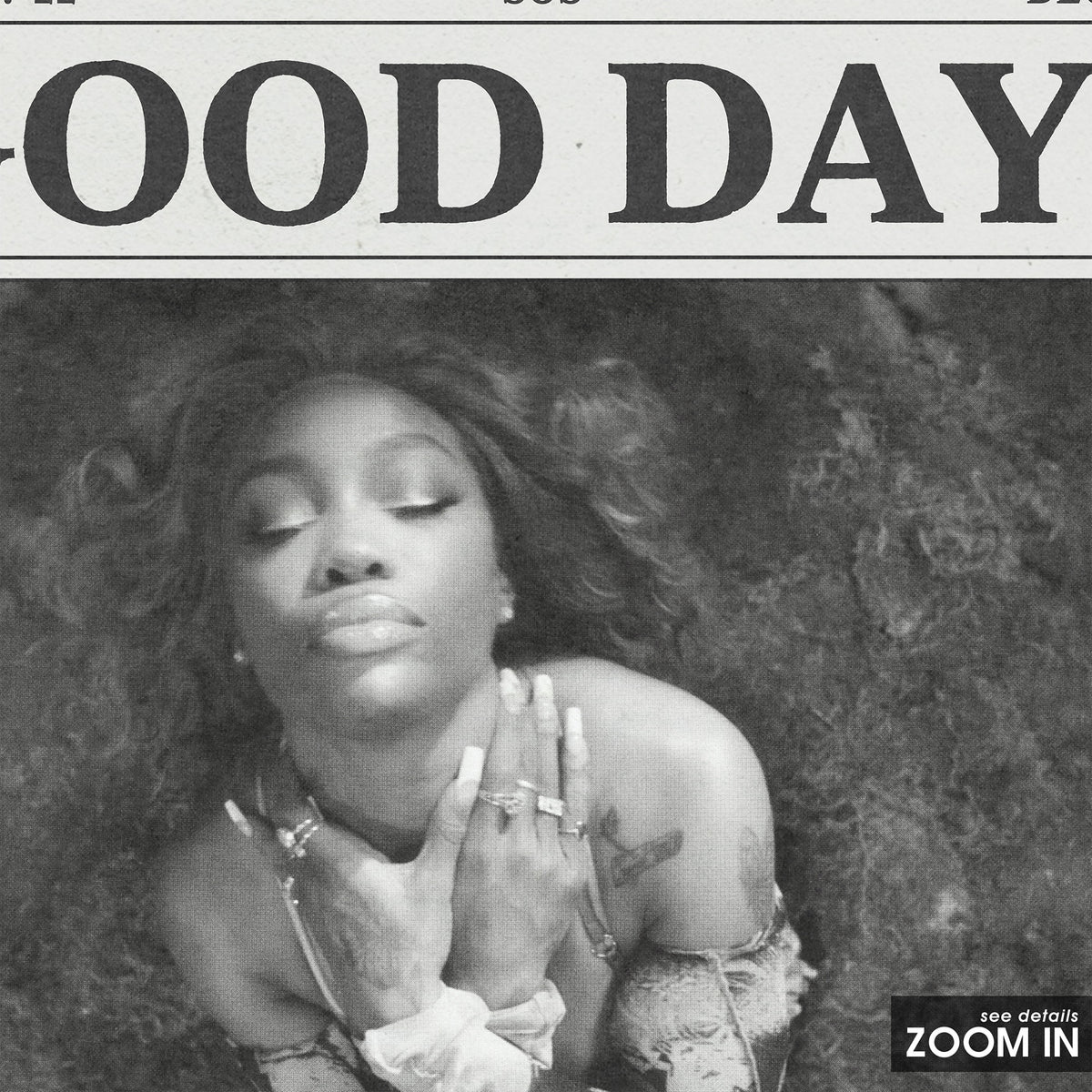 SZA Good Days newspaper poster — close-up detail