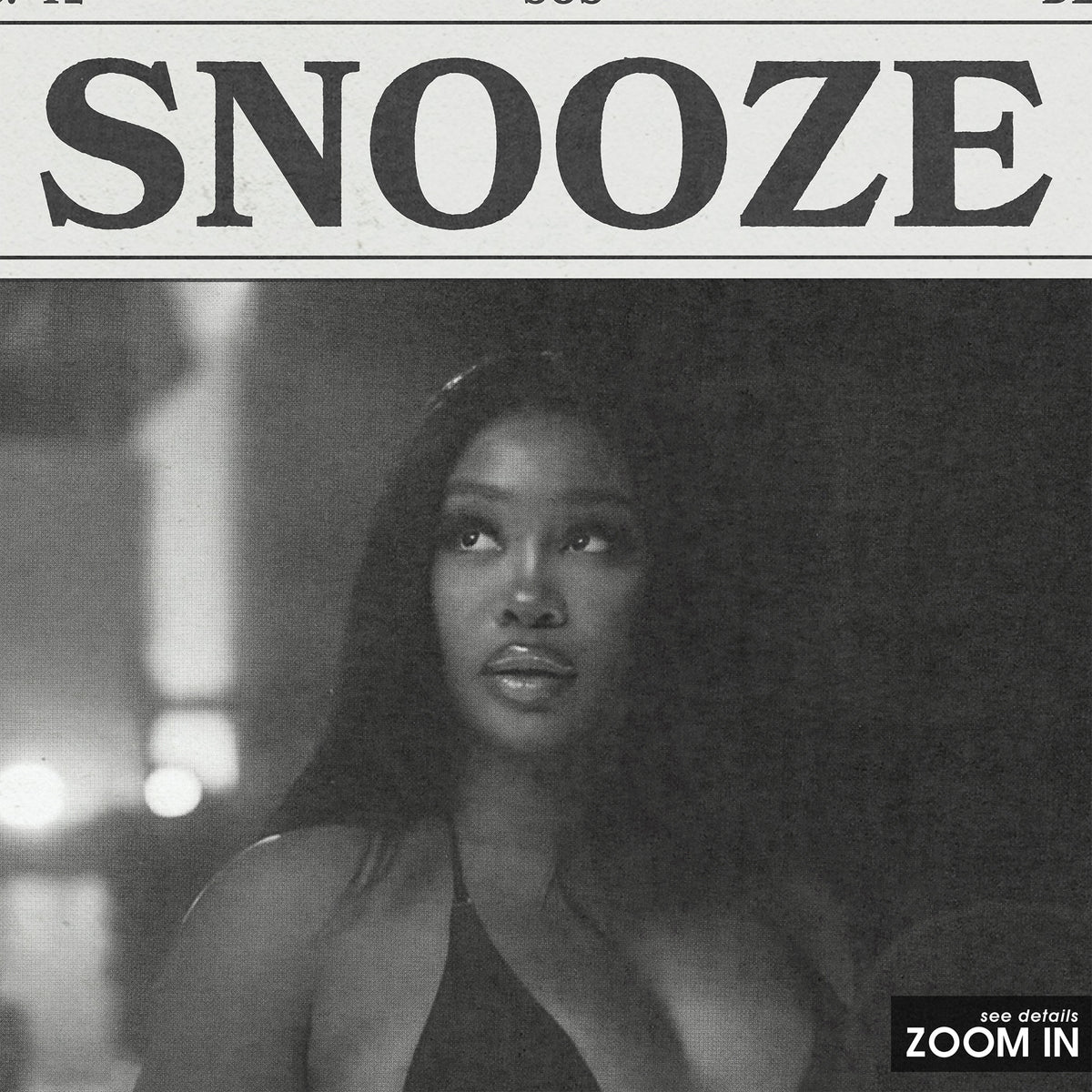 SZA Snooze newspaper poster, Indoor — close-up detail