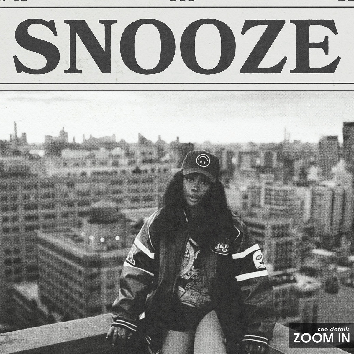 SZA Snooze newspaper poster, Rooftop — close-up detail