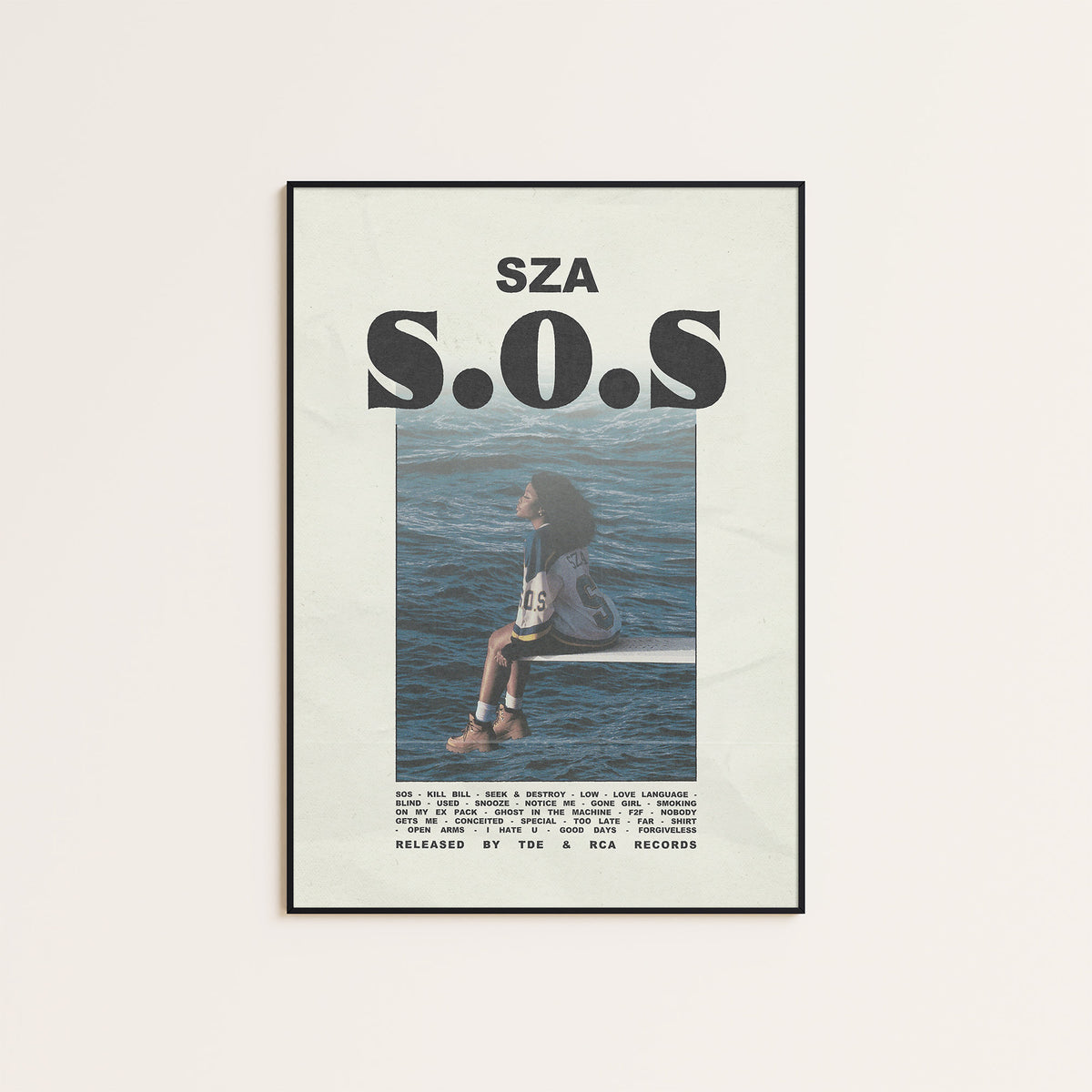 SZA SOS newspaper poster, Headline — black frame display