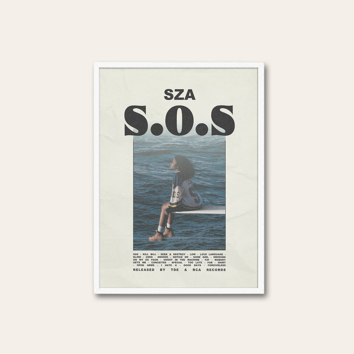 SZA SOS newspaper poster, Headline — white frame