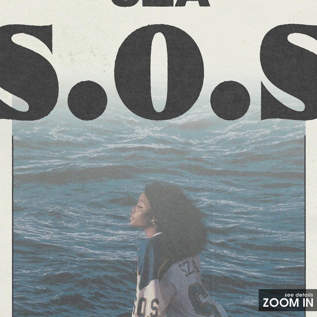 SZA SOS newspaper poster, Headline — close-up detail