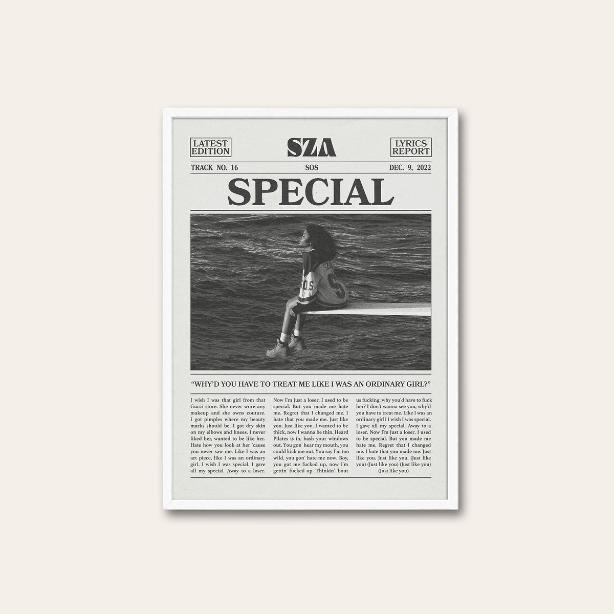 SZA Special newspaper poster — white frame