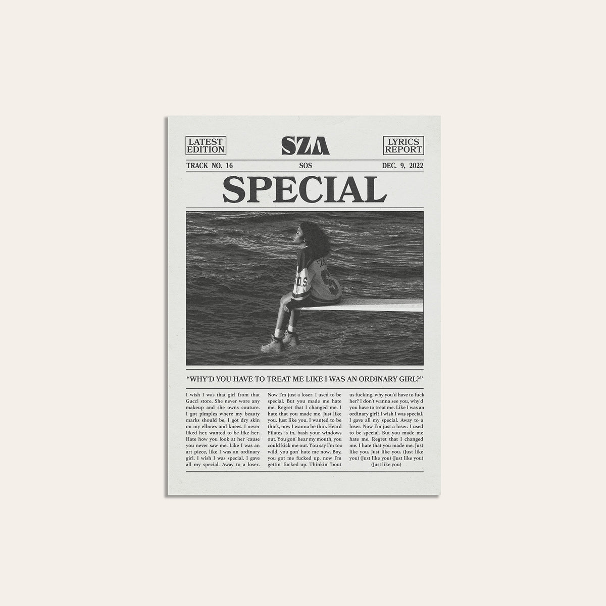 SZA Special newspaper poster — unframed print