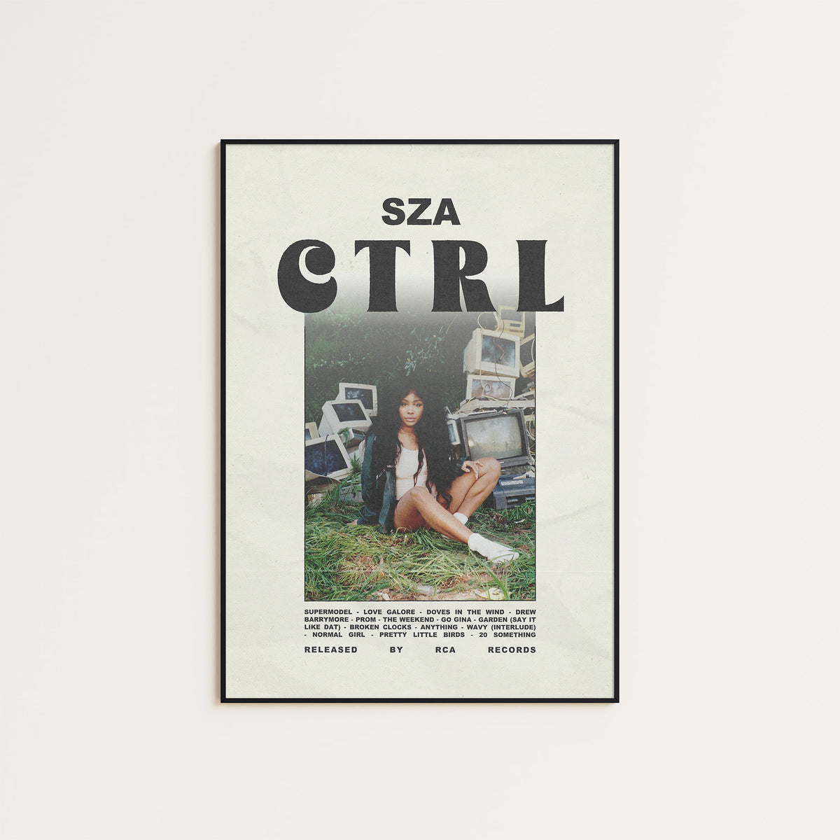 SZA Ctrl newspaper poster, Full Scene — black frame display