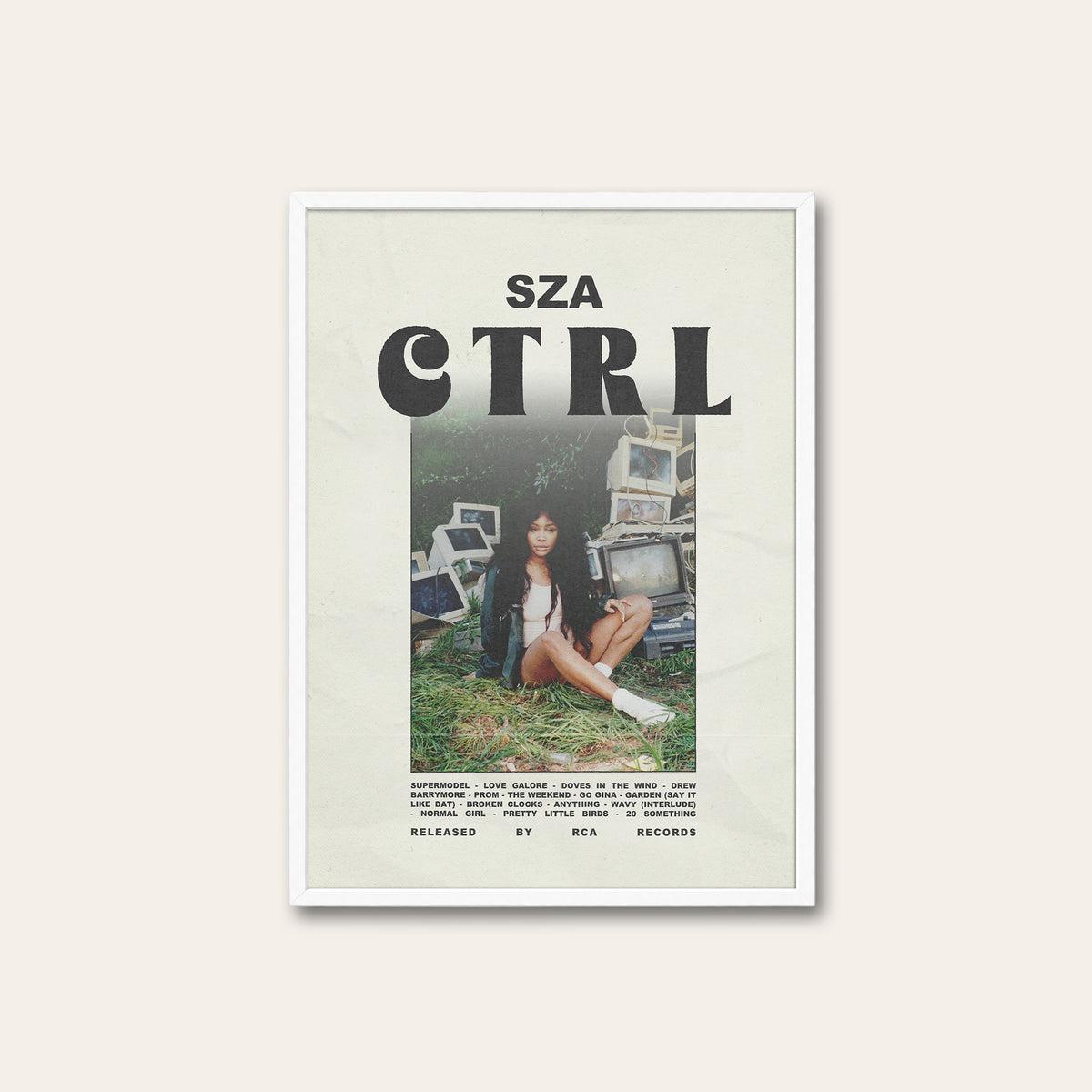SZA Ctrl newspaper poster, Full Scene — white frame