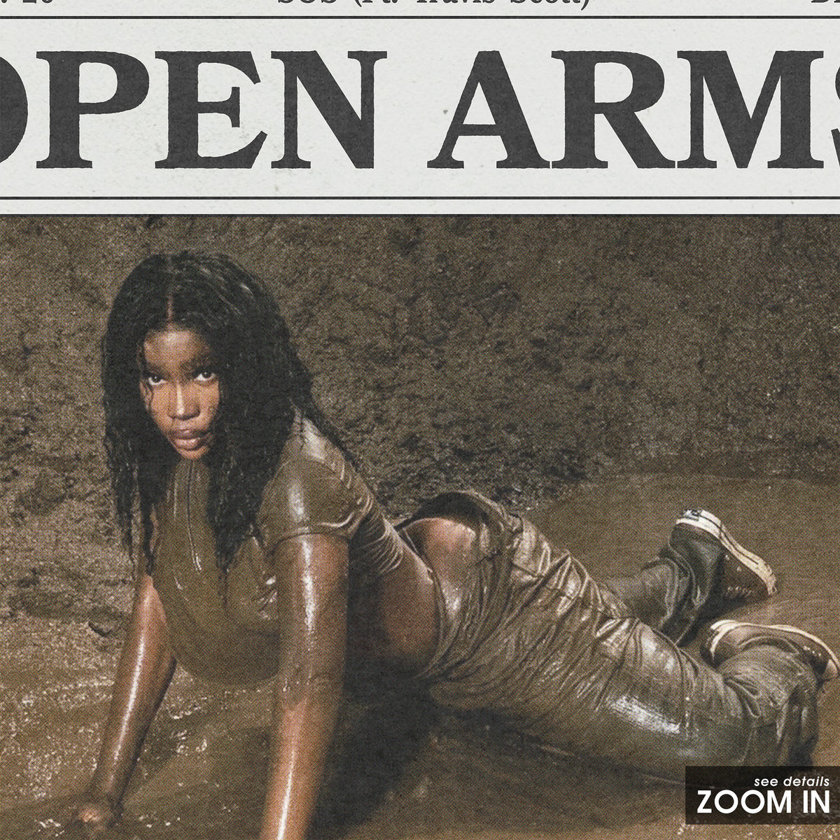 SZA Open Arms newspaper poster, Color — close-up detail