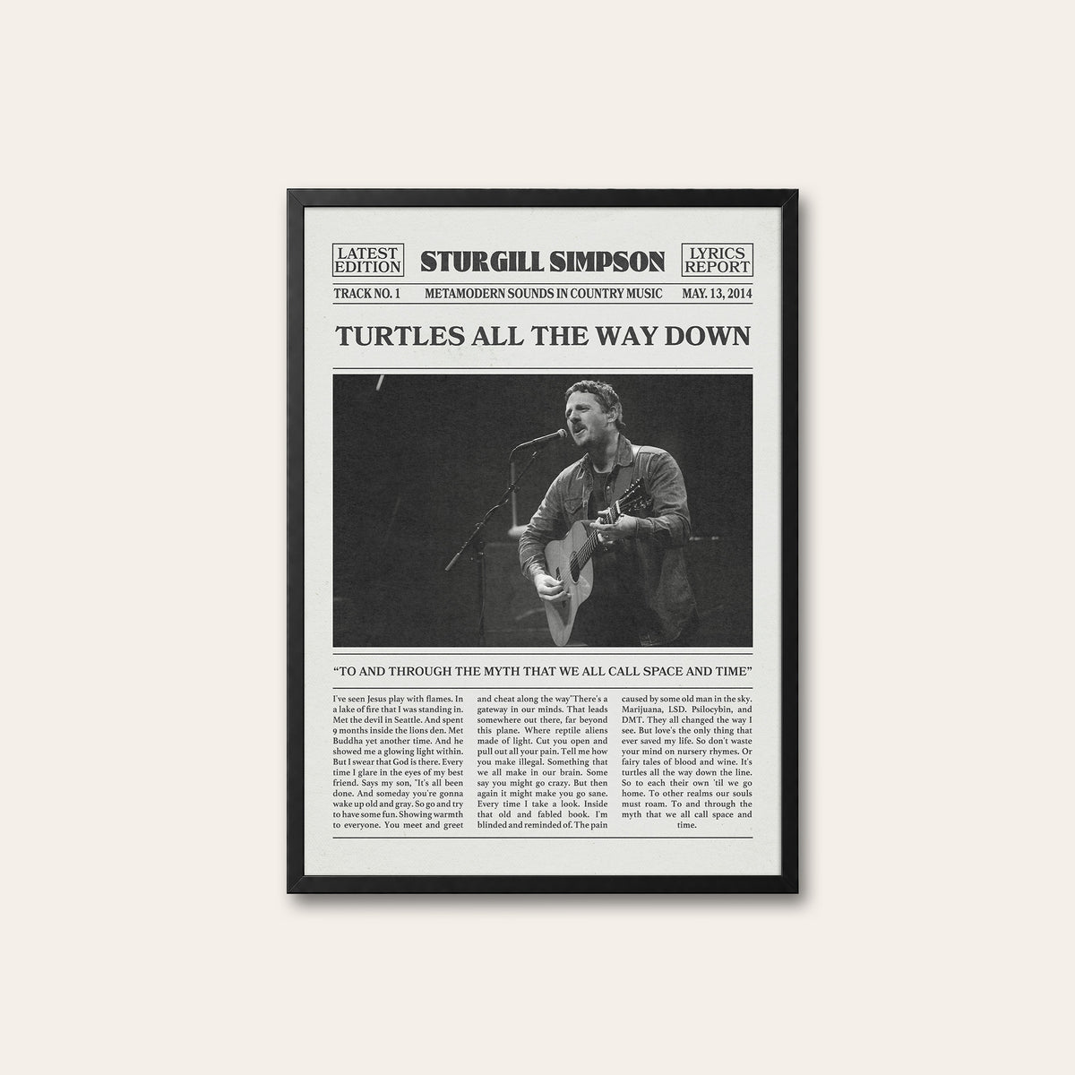 Sturgill Simpson Turtles All the Way Down newspaper poster — black frame