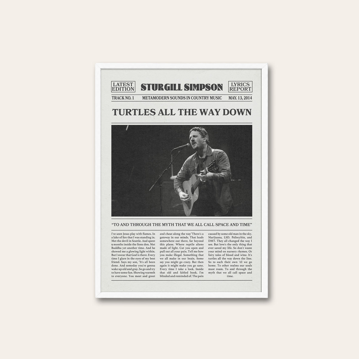 Sturgill Simpson Turtles All the Way Down newspaper poster — white frame