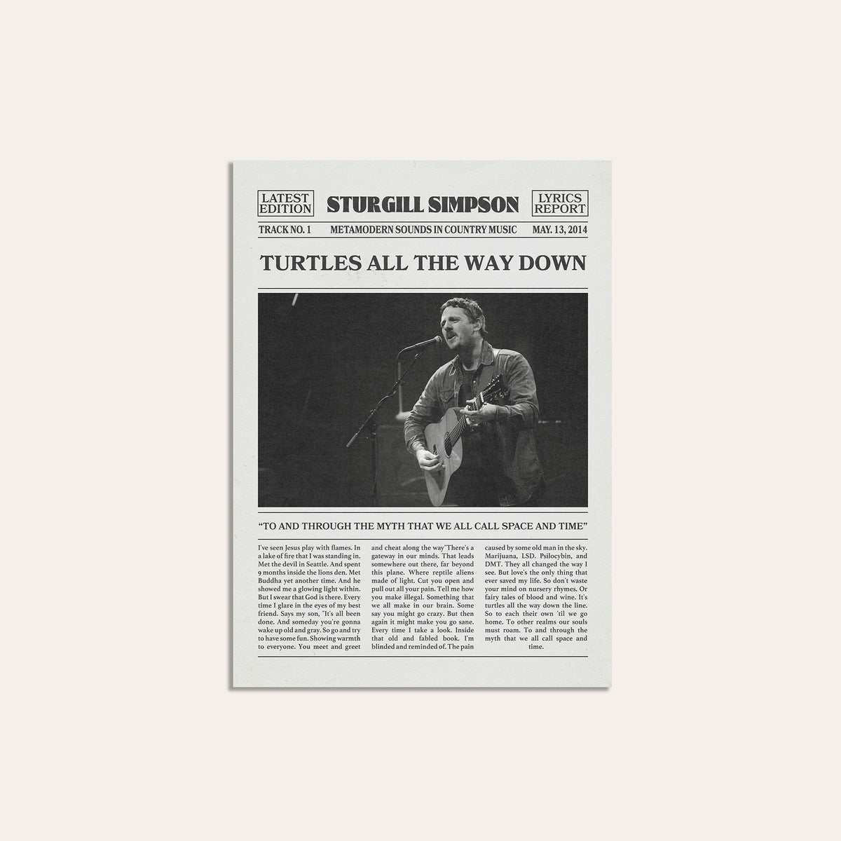 Sturgill Simpson Turtles All the Way Down newspaper poster — unframed print