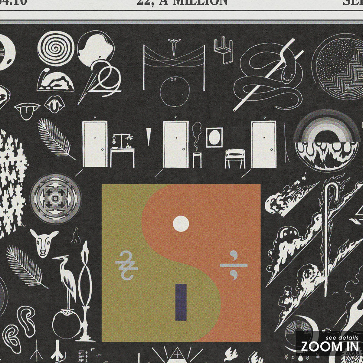 Bon Iver 22, A Million newspaper poster — close-up detail