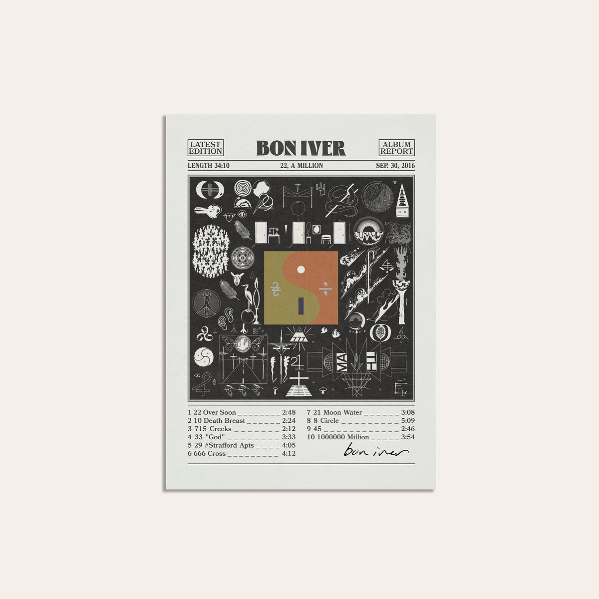 Bon Iver 22, A Million newspaper poster — unframed print