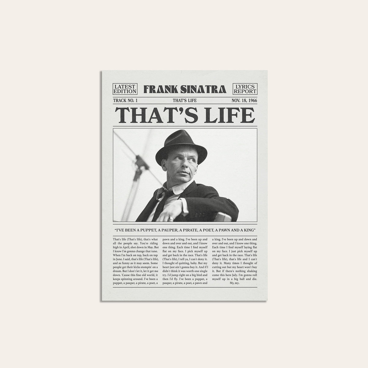 Frank Sinatra That's Life newspaper poster — unframed print